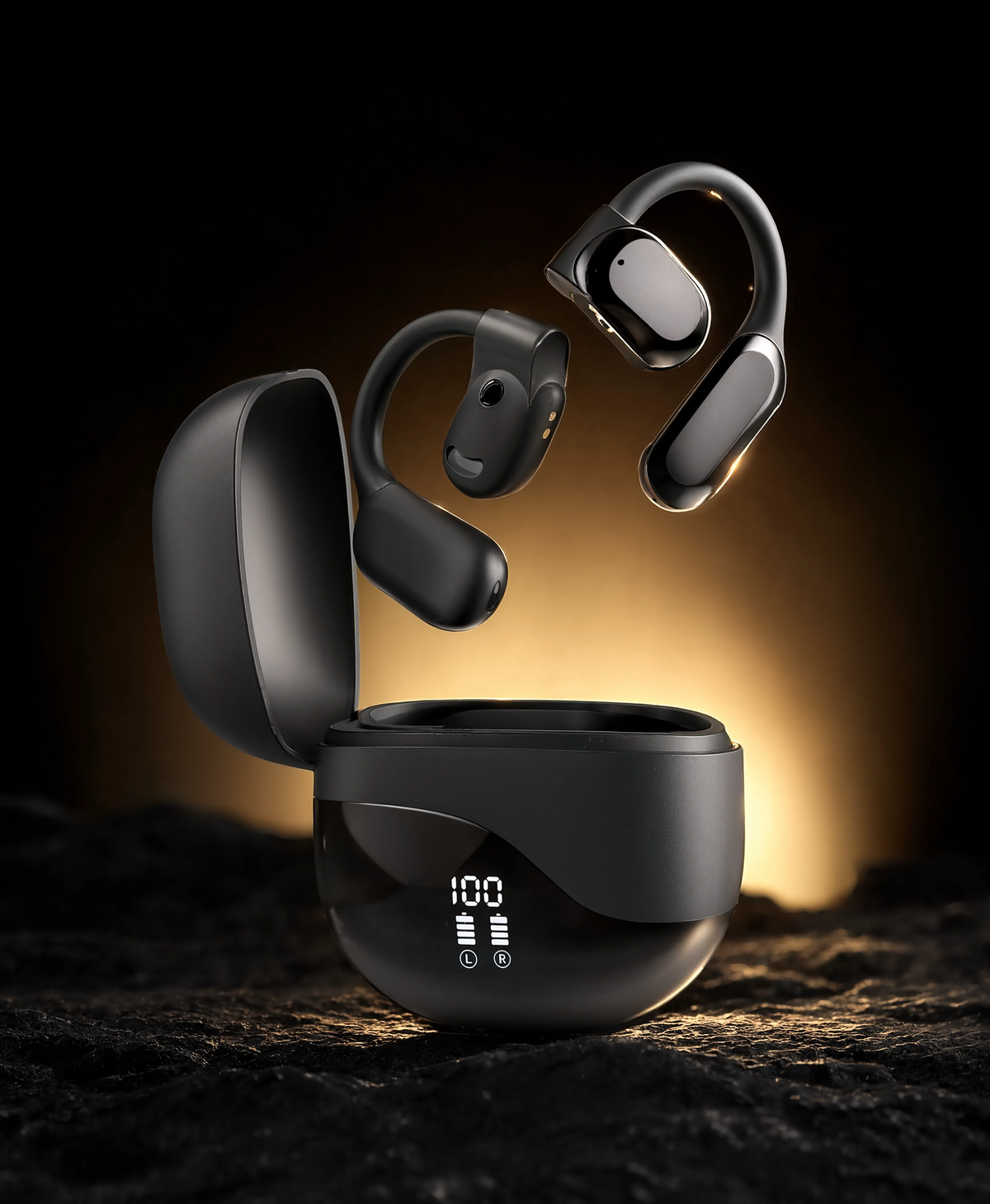 Homyra Sixth in black — the hook rests outside the ear