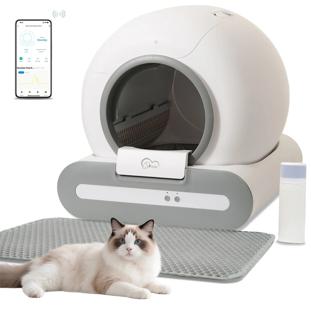 Homyra Self-Cleaning Cat Litter Box – Front view with open lid
